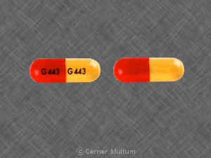 Yellow;red;orange Capsule pill with imprint G443 — Dantrolene sodium Dantrolene sodium 100 mg; (view 2)